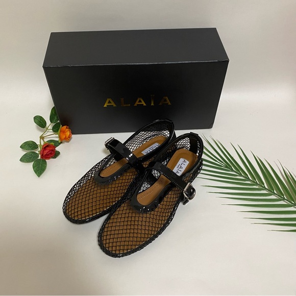 Alaia Black Mesh Flats with Buckle